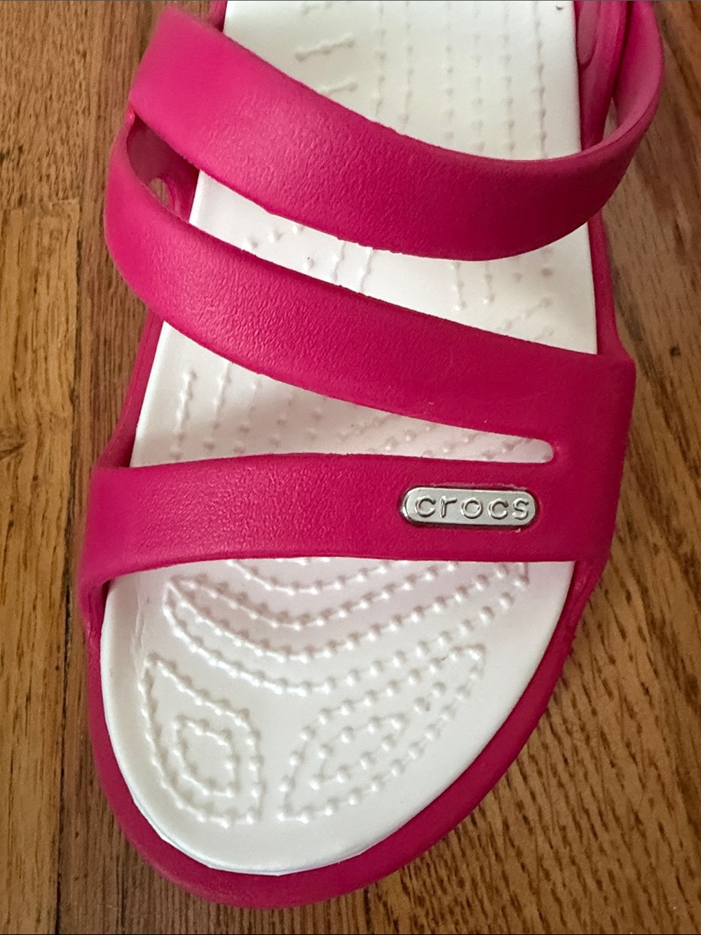 CROCS Hot Pink Slide Sandals with White Footbed - Picture 3 of 5